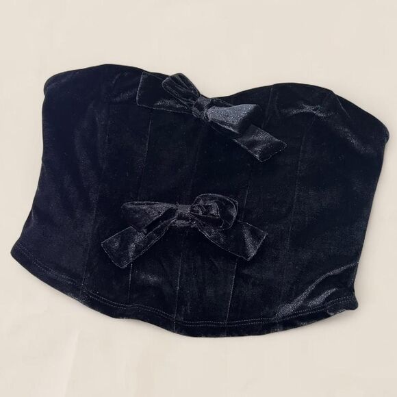 Black bow velvet strapless corset top | medium nwt coquette goth - Picture 2 of 5